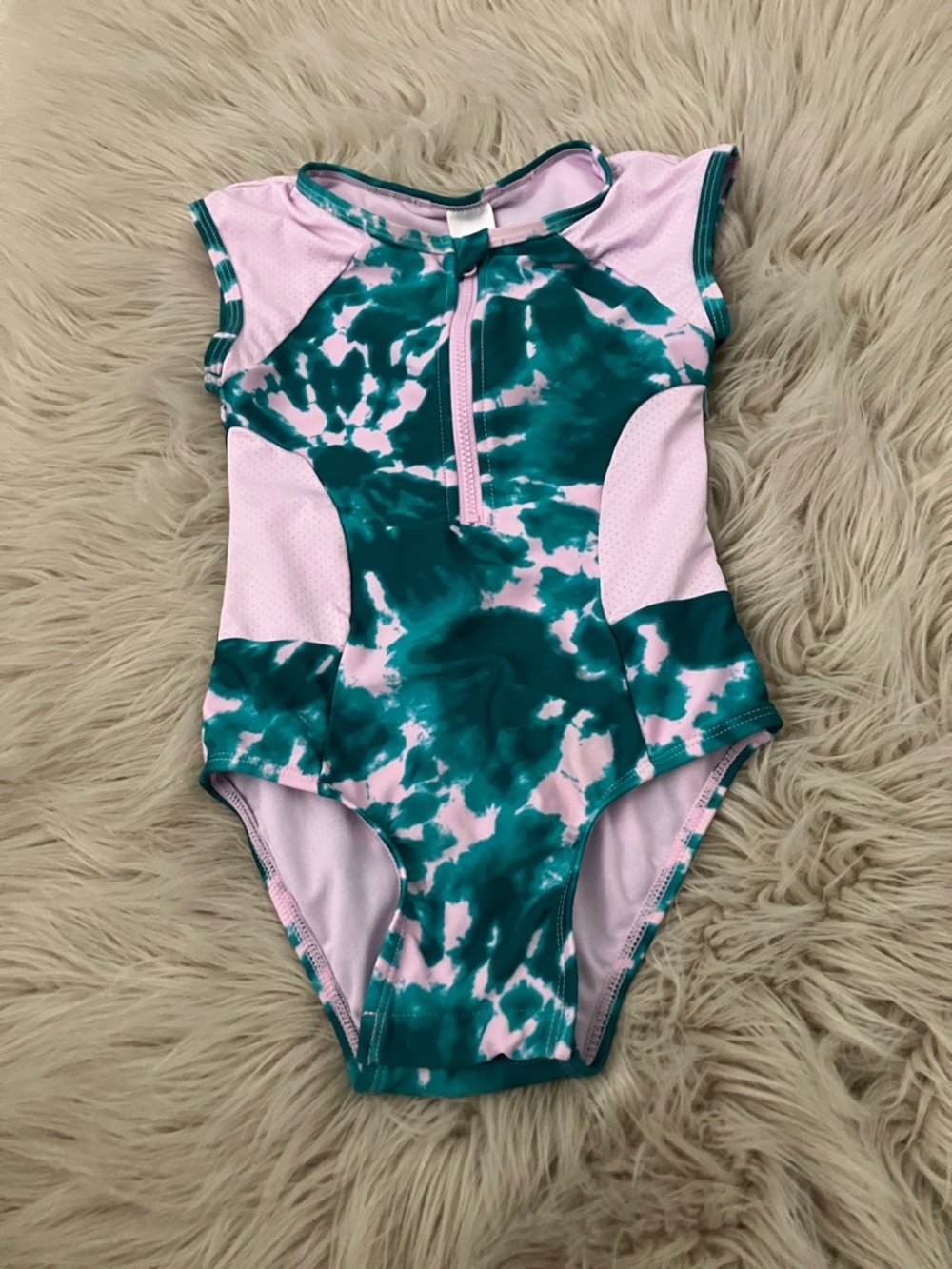 CAT & JACK toddler girl's Green Tie Dye zip-front one-piece swims | 5T